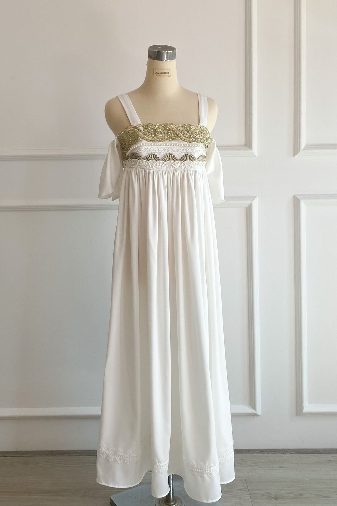 Gold Detail Empire Dress Whimsical Lace Gold Detail Empire Dress Whimsical Lace