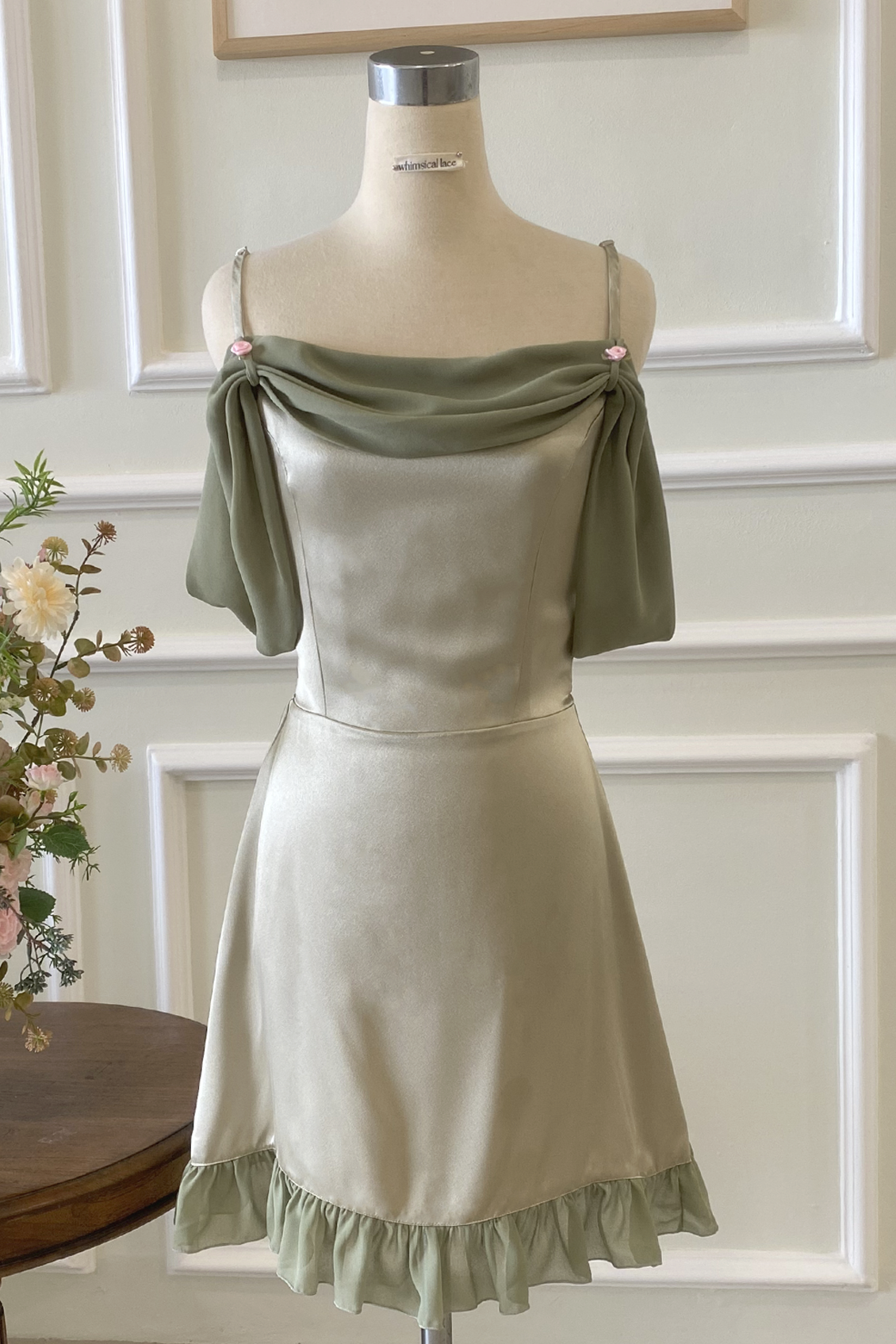 Kayla Dress in Sage Green Satin