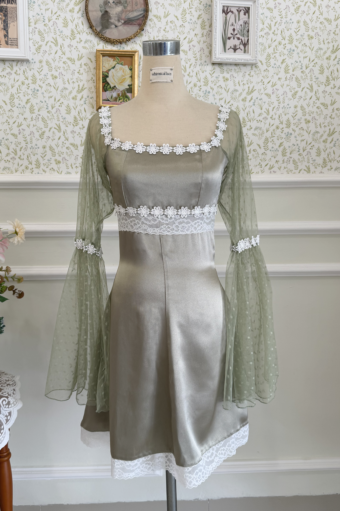 Lana Dress in Sage Green Satin
