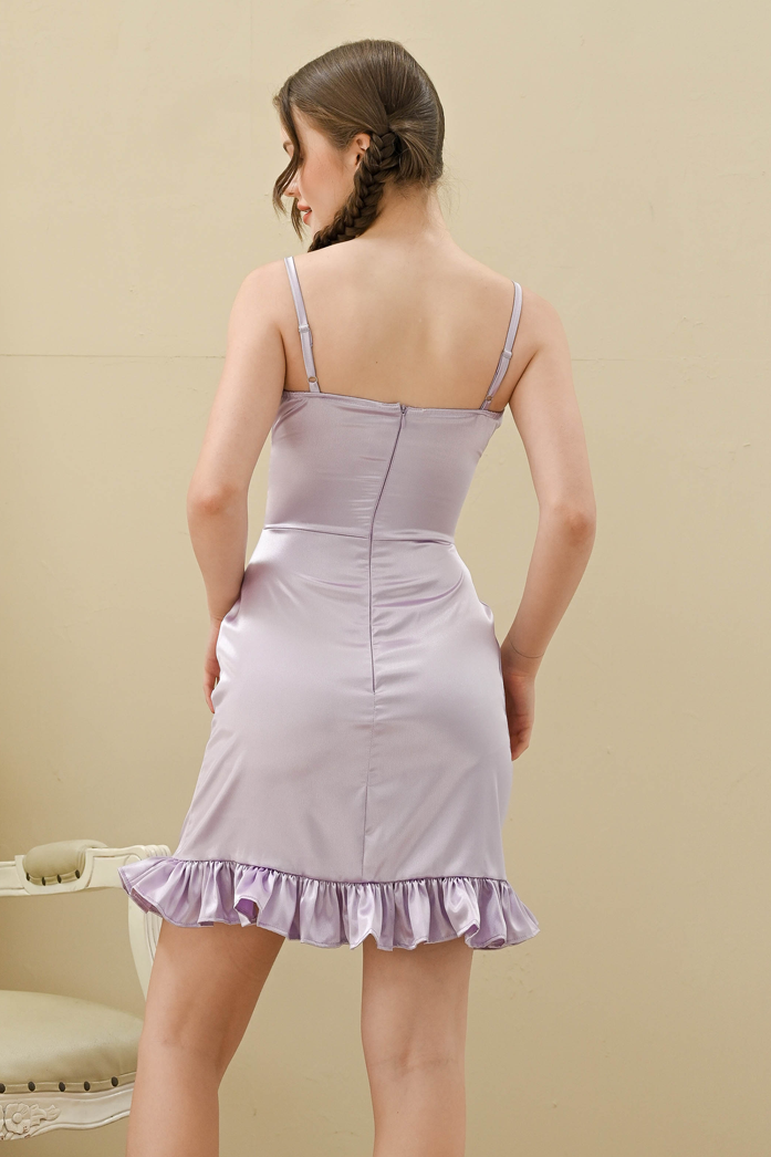 Mara Dress in Lilac Satin