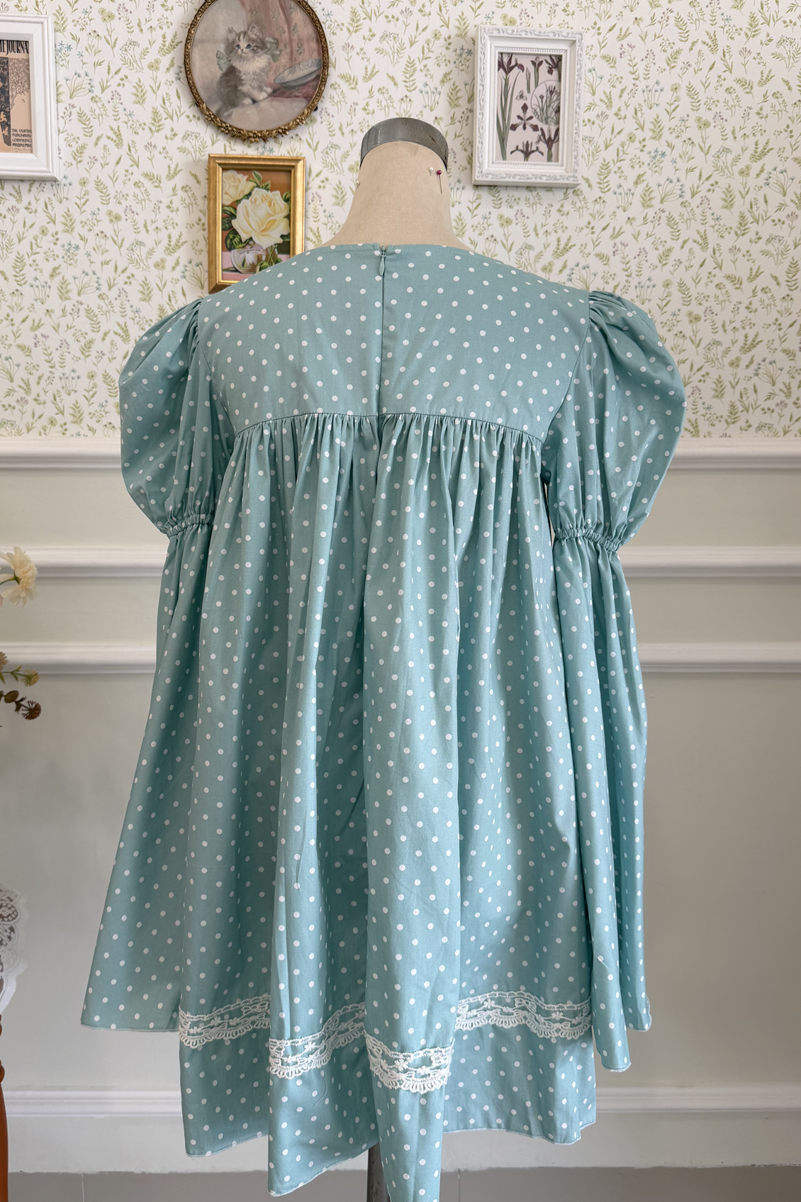 Willow Dress in Light Blue Polka Dot Cotton (Defective)