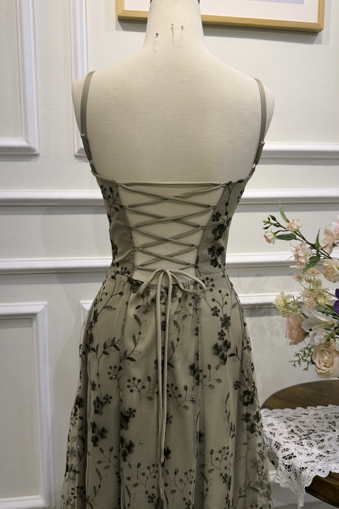90s Inspired Prom Dress in Sage Green Satin