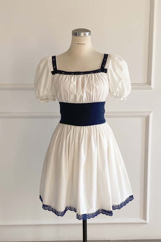 Celeste dress in White and Navy cotton