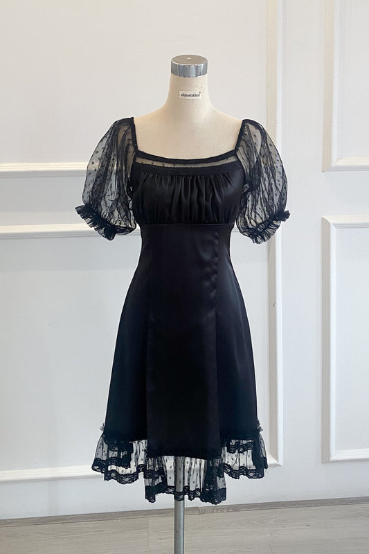 Fayette Dress in Black Satin