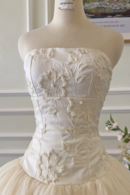 Ivory Beaded Tulle Tea Length Bridal Wedding Dress