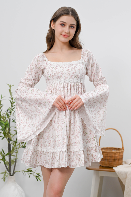 Juliet Dress in White Blossom Cotton