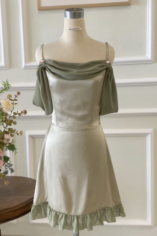 Kayla Dress in Sage Green Satin