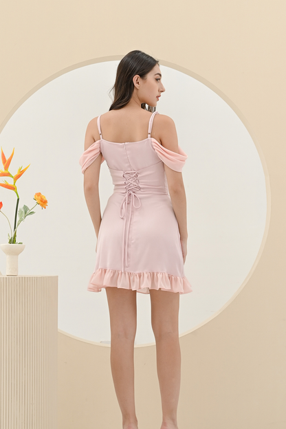 Kayla Dress in Baby Pink Satin