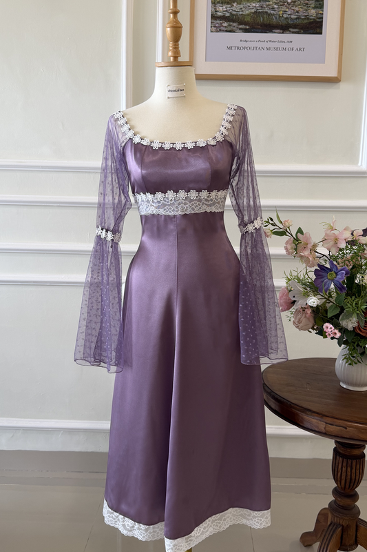 Lana Dress in Dusty Purple Satin (Defective)