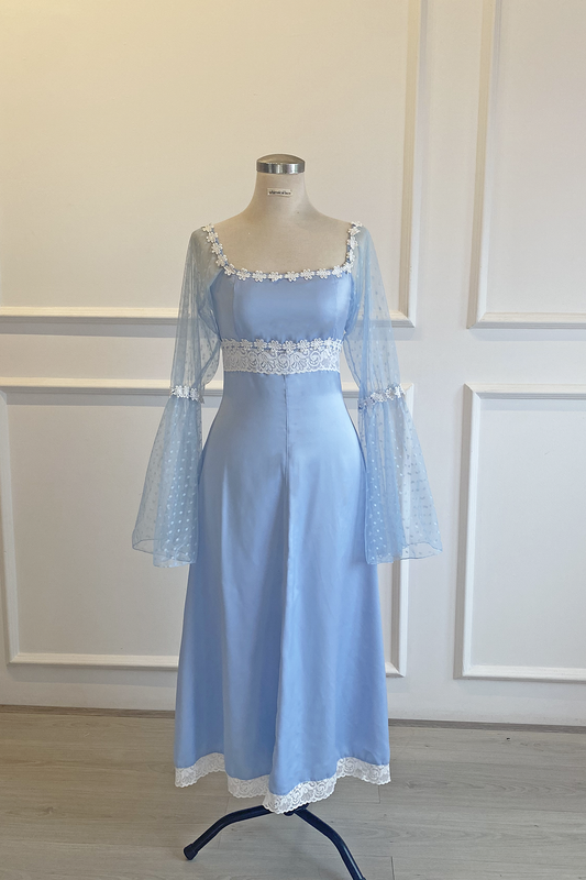 Midi Lana Dress in Baby Blue Satin