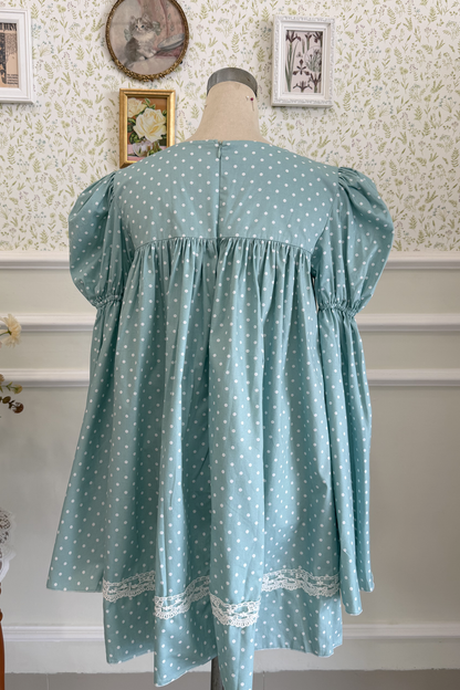 Willow Dress in Light Blue Polka Dot Cotton (Defective)