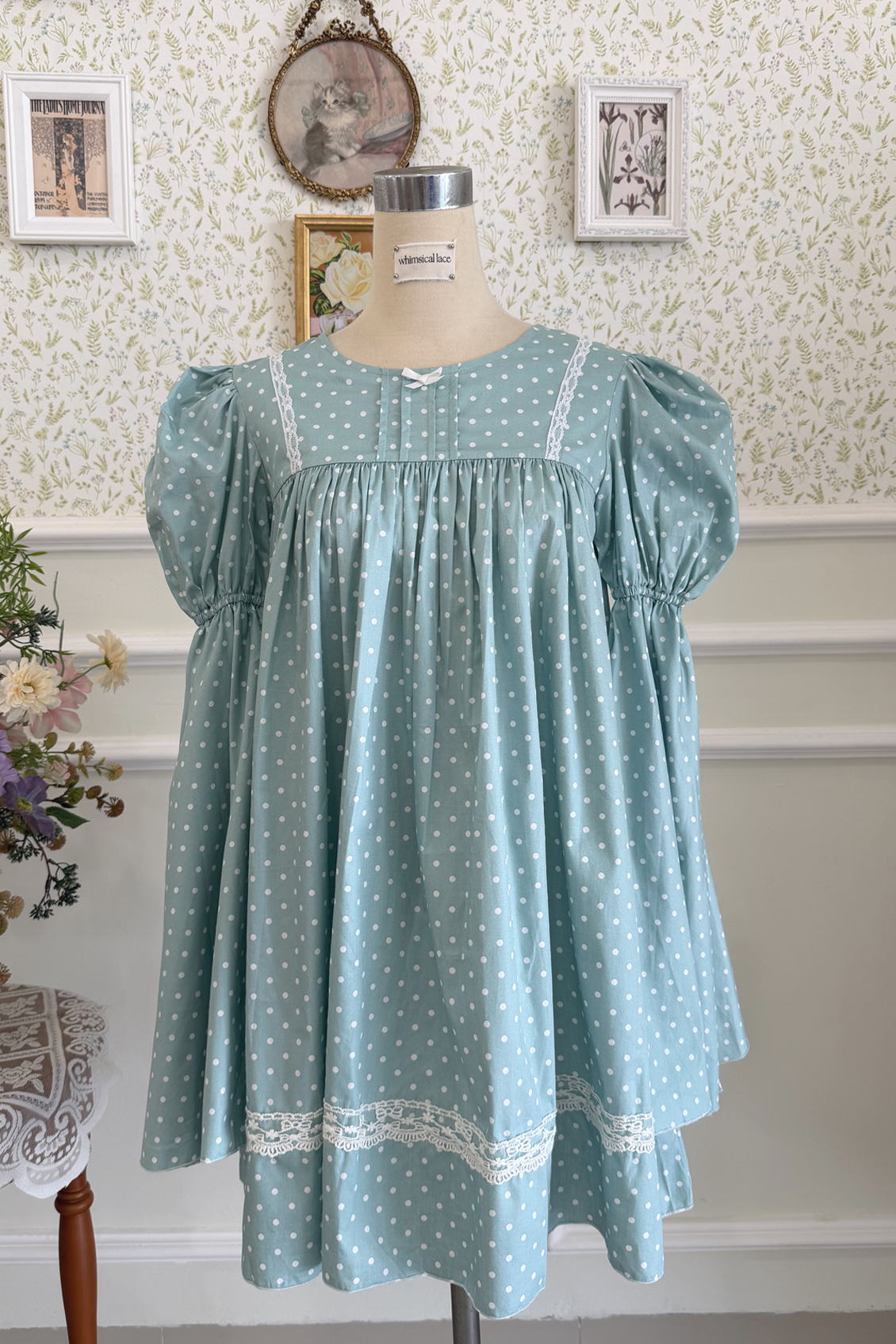 Willow Dress in Light Blue Polka Dot Cotton (Defective)