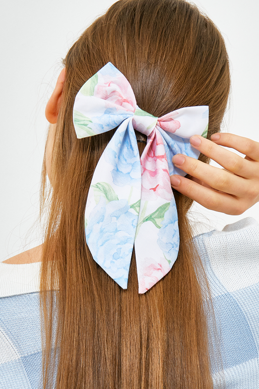 Agnes Hair Bow Clip in Blooming Peonies Cotton